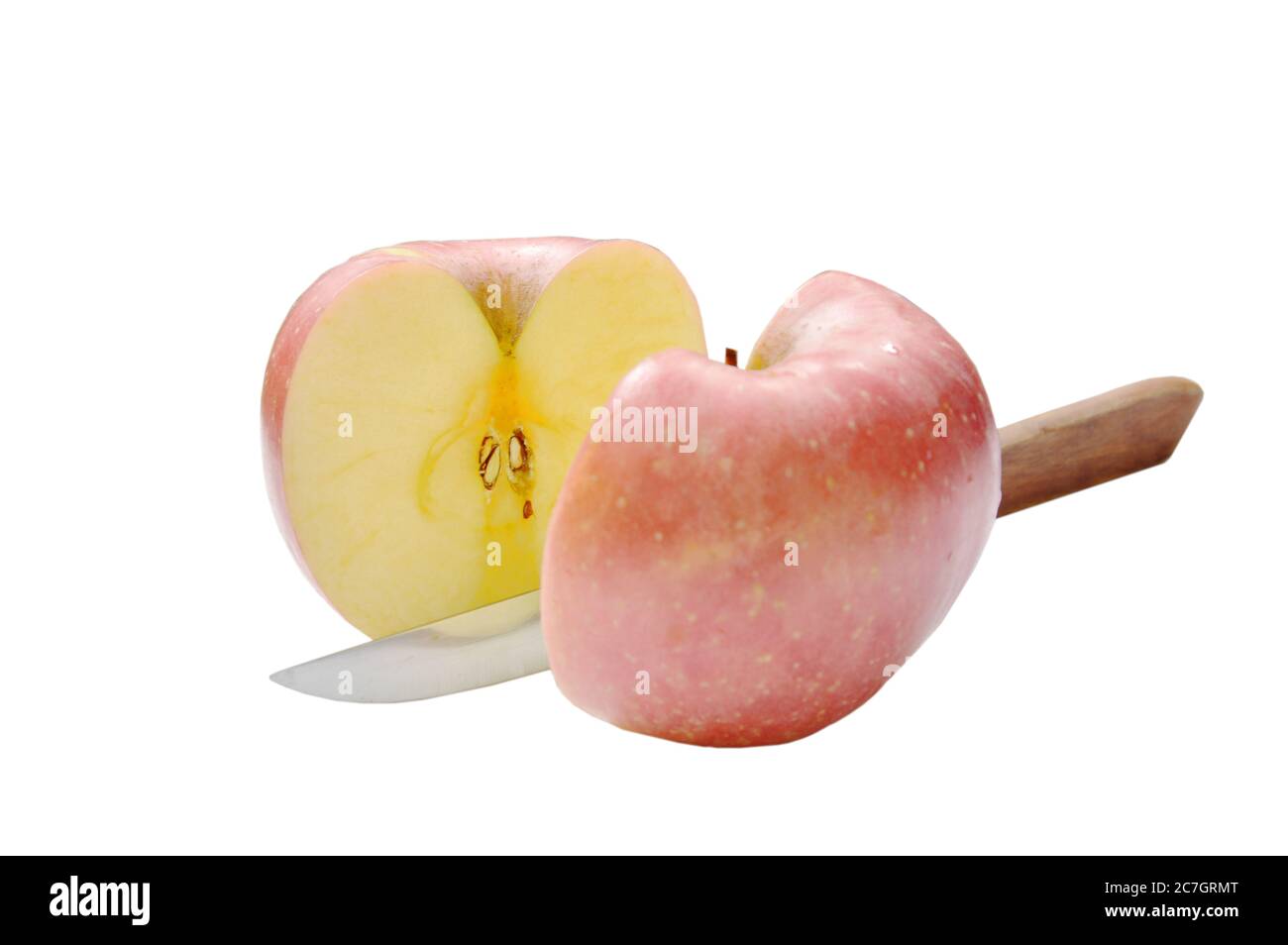 Red Apple Half Cut By Knife On White Background Stock Photo Alamy