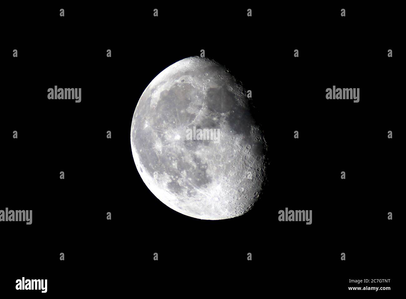 three-quarter moon black and white Stock Photo