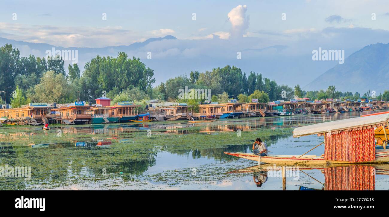 View of Dal Lake with all the houseboats in Kashmir, India Stock Photo