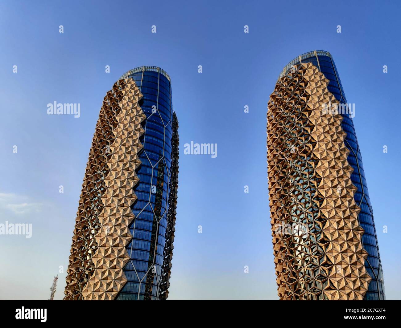 Unique and modern building | Abu Dhabi city famous and iconic landmarks, Al Bahr Towers in UAE Stock Photo