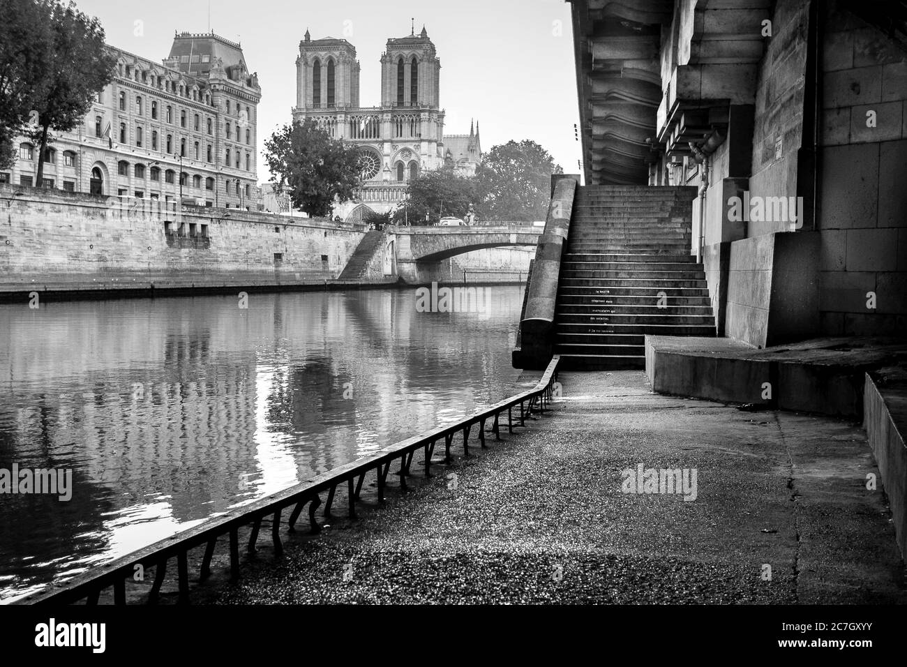 Notre - Dame de Paris cathedral from the Seine River banks - Unesco Stock Photo