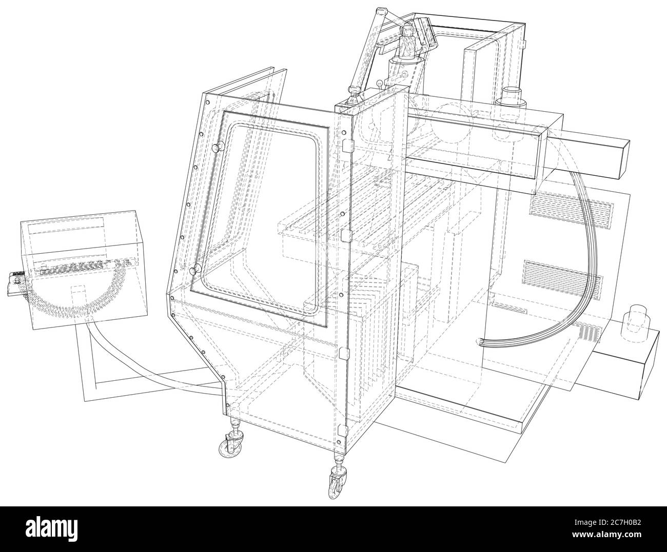 Milling CNC machine. Vector Wire-frame isolated on background. Vector rendering of 3d. Stock Vector
