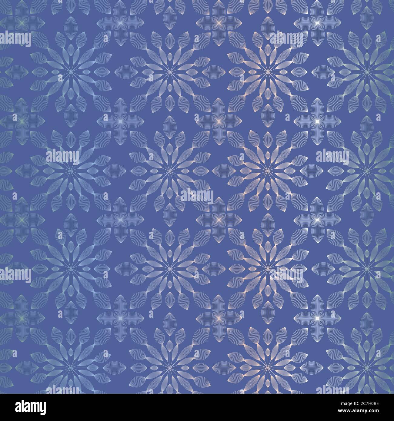 linear ornamental seamless vector pattern on blue Stock Vector