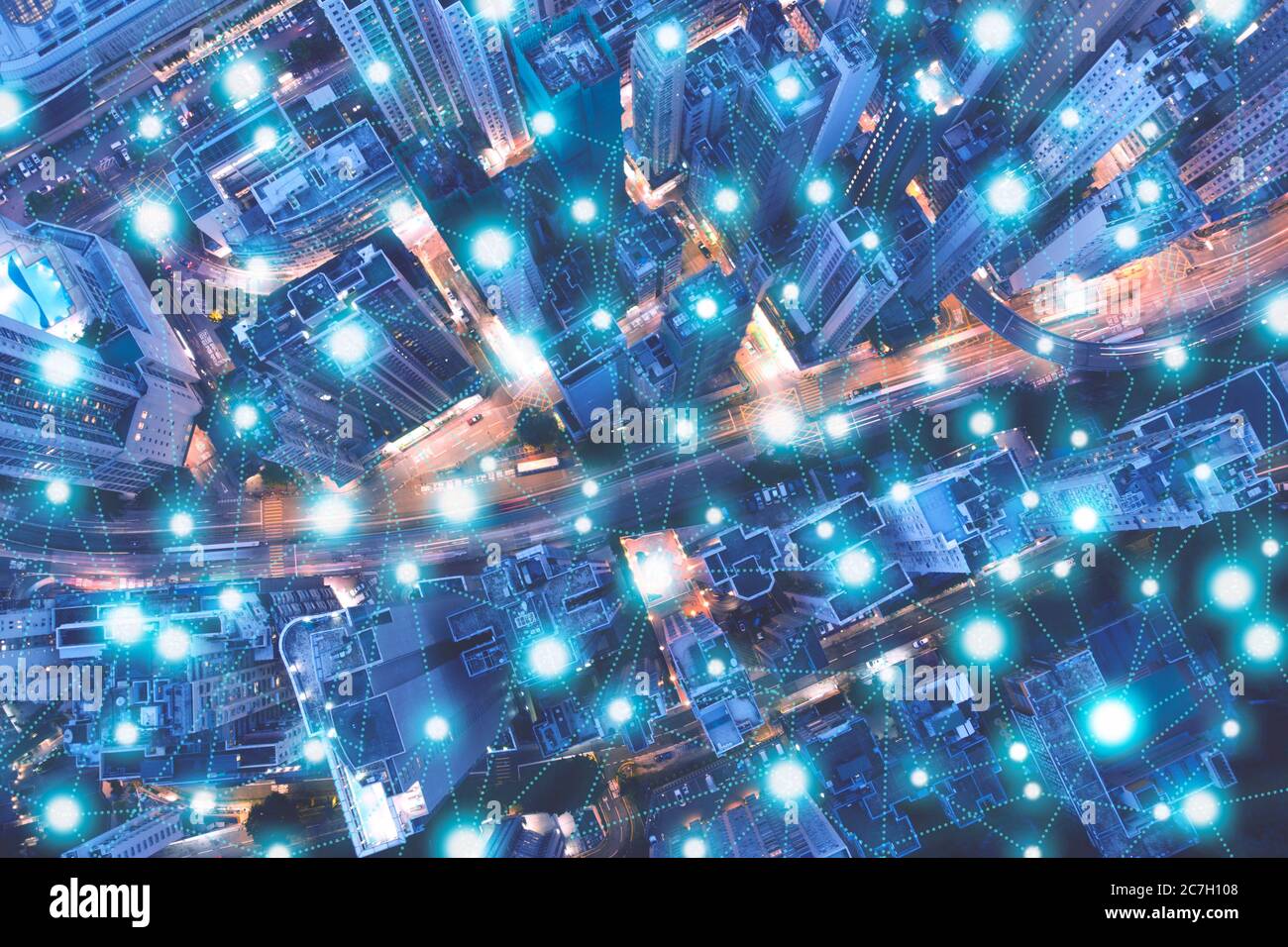 Wireless technology, Internet of things concept, Smart city connected by intelligence network, Abstract visual futuristic background Stock Photo