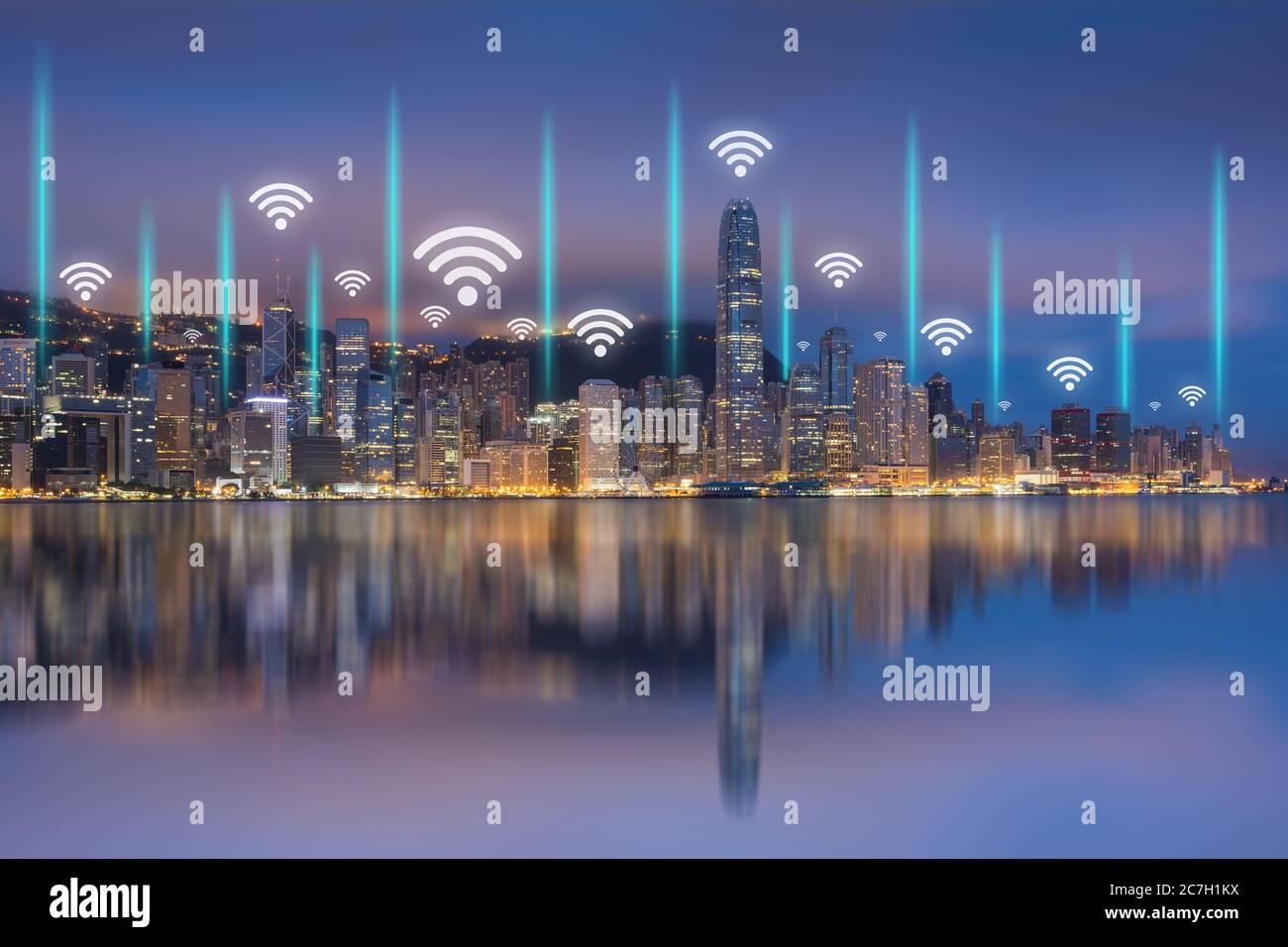 Technology and connection, Internet of things, Smart city concept, Modern city connects by wireless technology Stock Photo