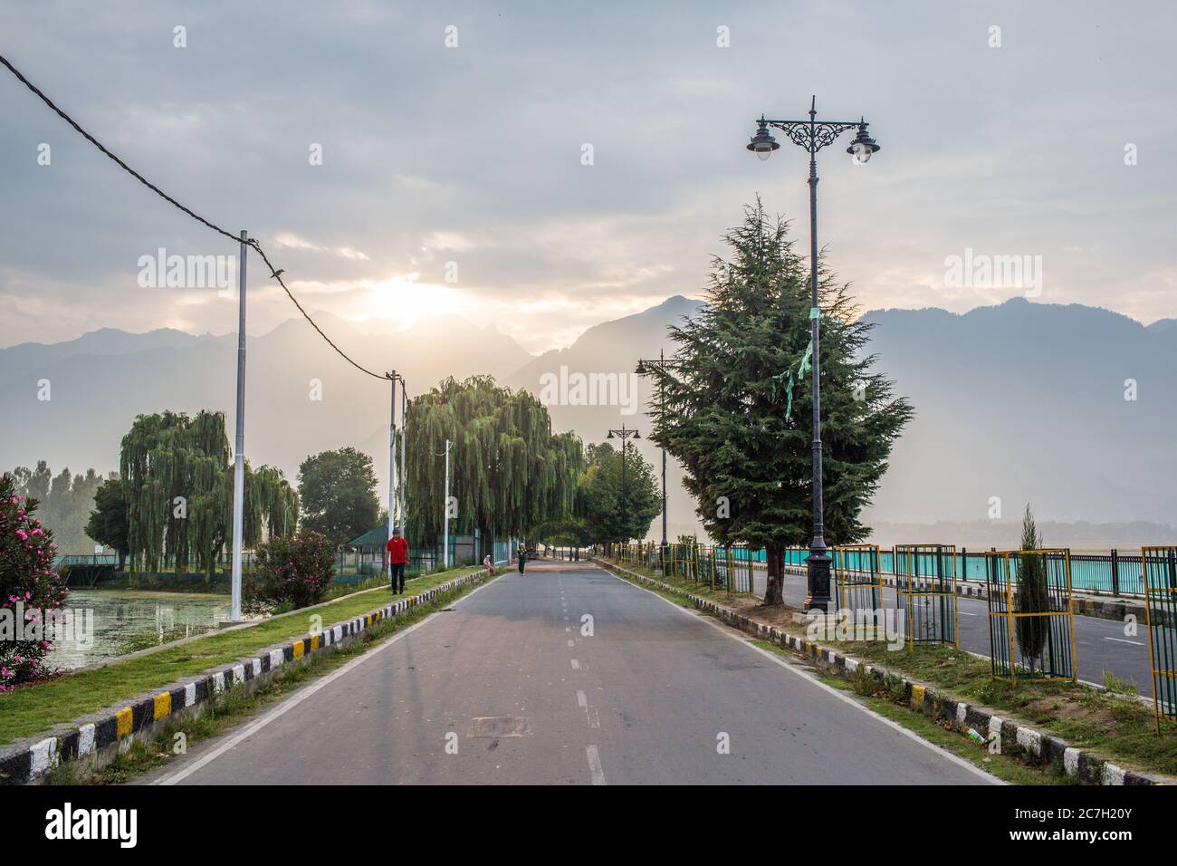 Empty roads at sunset during the 2019 lockdown in Kashmir, India Stock Photo