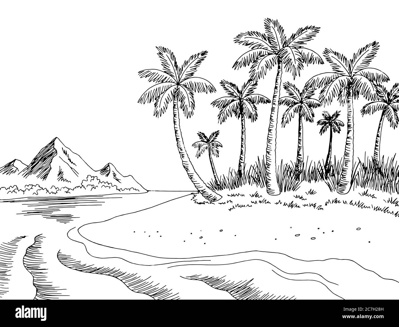 Sea beach and cliff sketch Royalty Free Vector Image