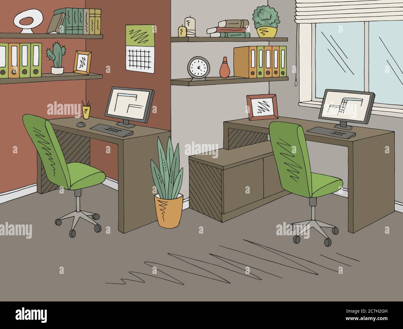 Office graphic color interior sketch illustration vector Stock Vector