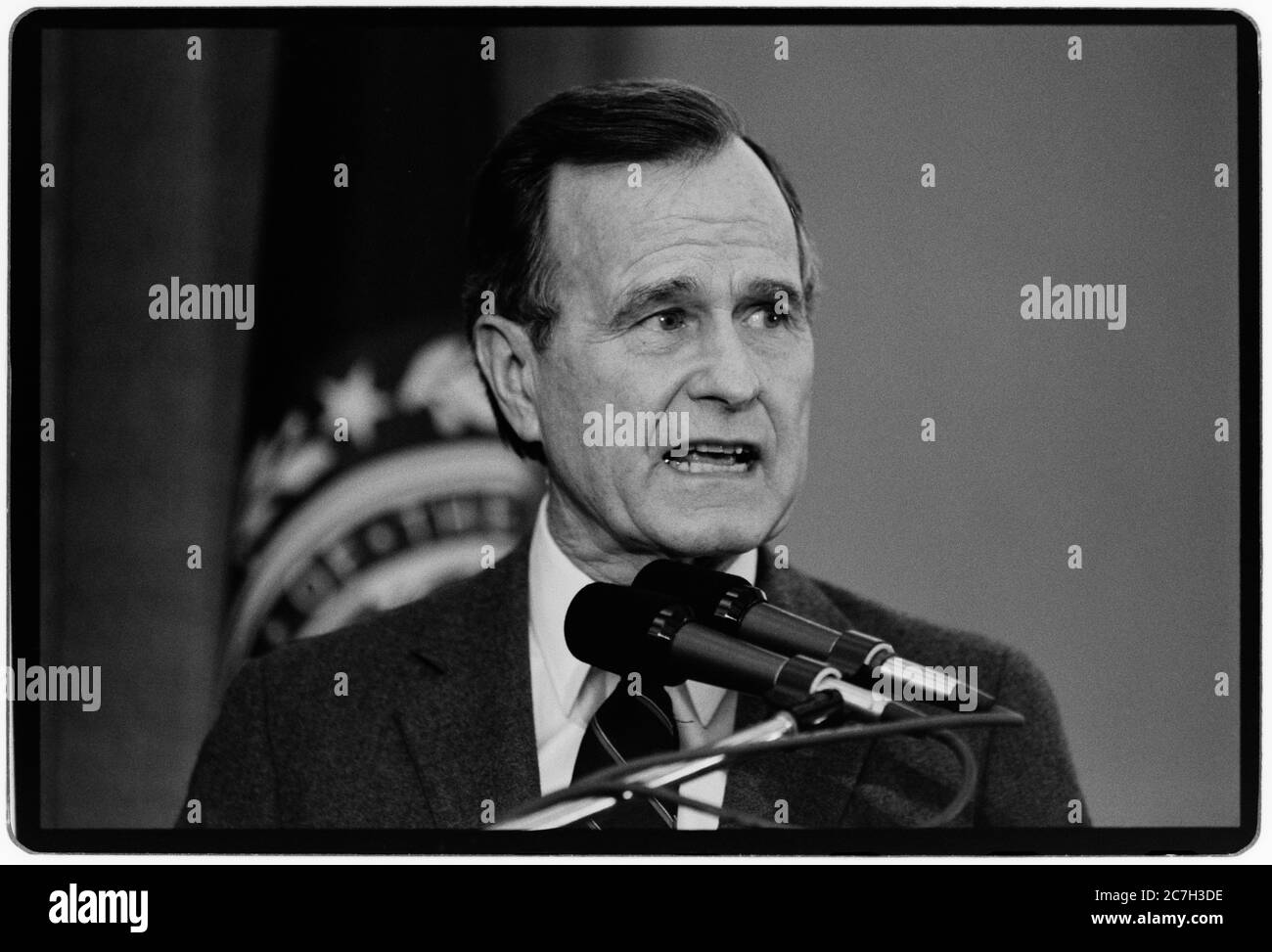 US Presidential Election Campaign 1988 George  H W Bush on the campaign trail during the New Hampshire Primaries in February 1988 George Herbert Walker Bush (June 12, 1924 – November 30, 2018) was an American politician, diplomat, and businessman who served as the 41st president of the United States from 1989 to 1993. A member of the Republican Party, Bush also served in the U.S. House of Representatives, as U.S. Ambassador to the United Nations, as Director of Central Intelligence, and as the 43rd vice president. Stock Photo