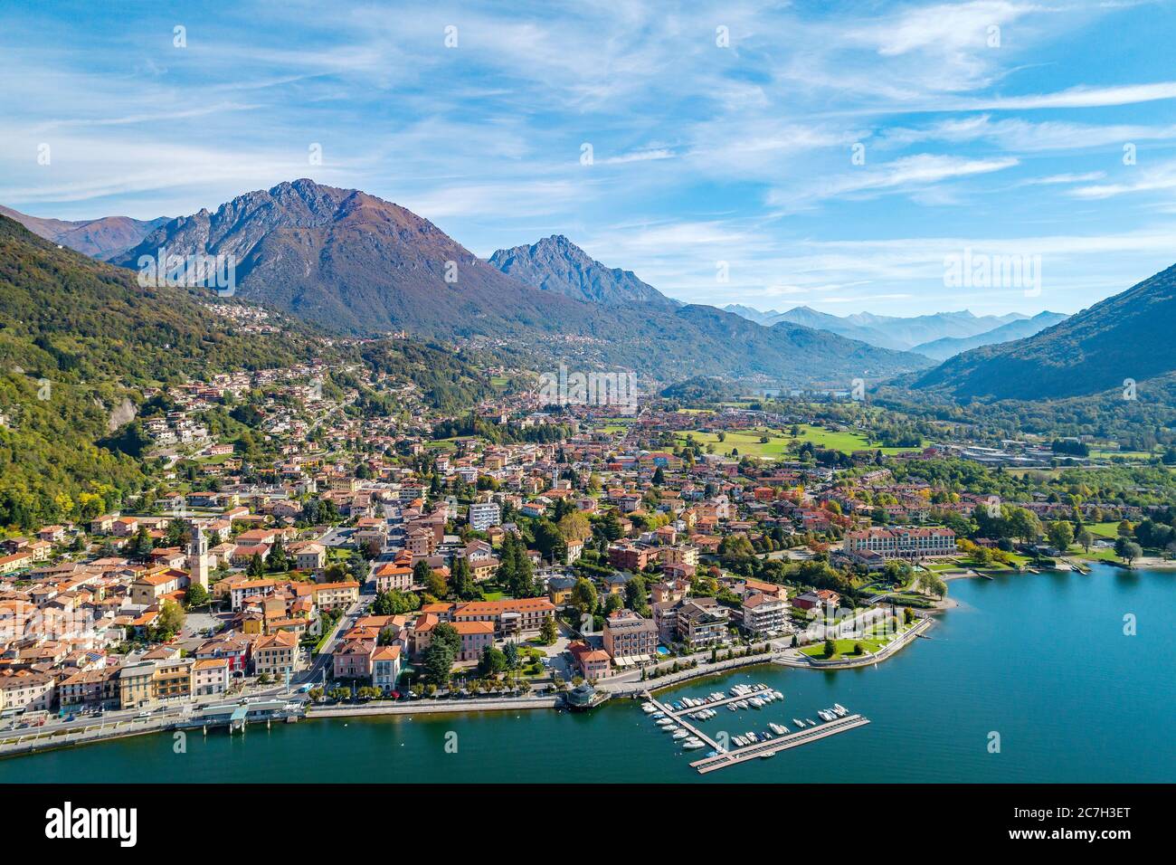 Porlezza (IT) - Aerial view from Lake Lugano towards Menaggio Stock ...
