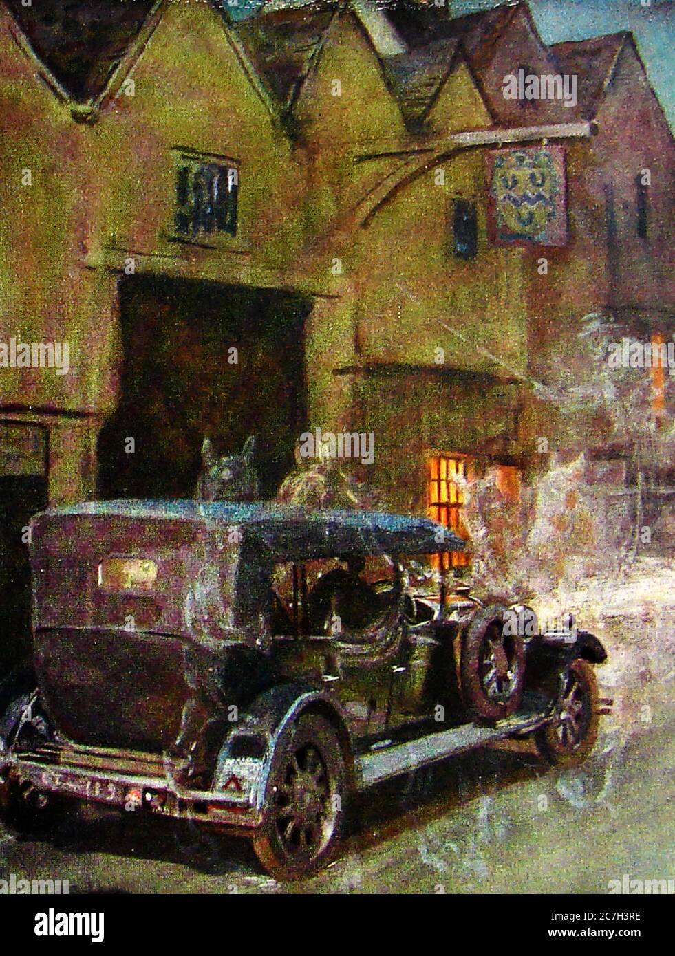 Ghosts of the days of coaching  - An old illustration mourning the days before motor cars superseded the days of coaching,suggesting that the ghosts of that era were still strong at the old haunted coaching inns. Stock Photo