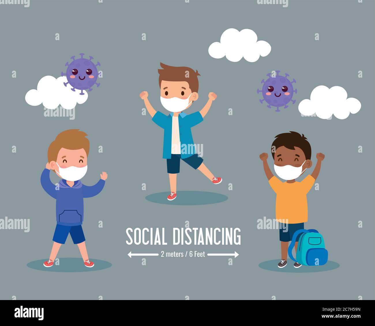 back to school for new normal lifestyle concept, children wearing ...