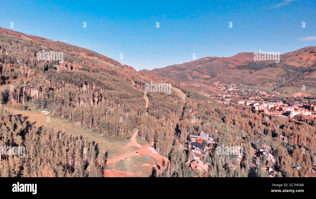 Vail, Colorado. Amazing aerial view of cityscape at summer sunset, USA Stock Photo