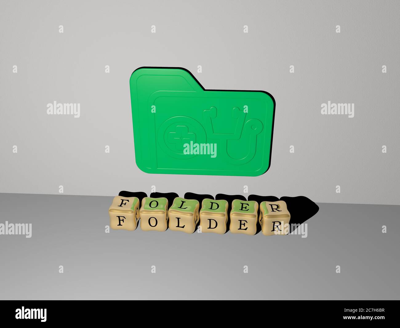 3D representation of folder with icon on the wall and text arranged by ...