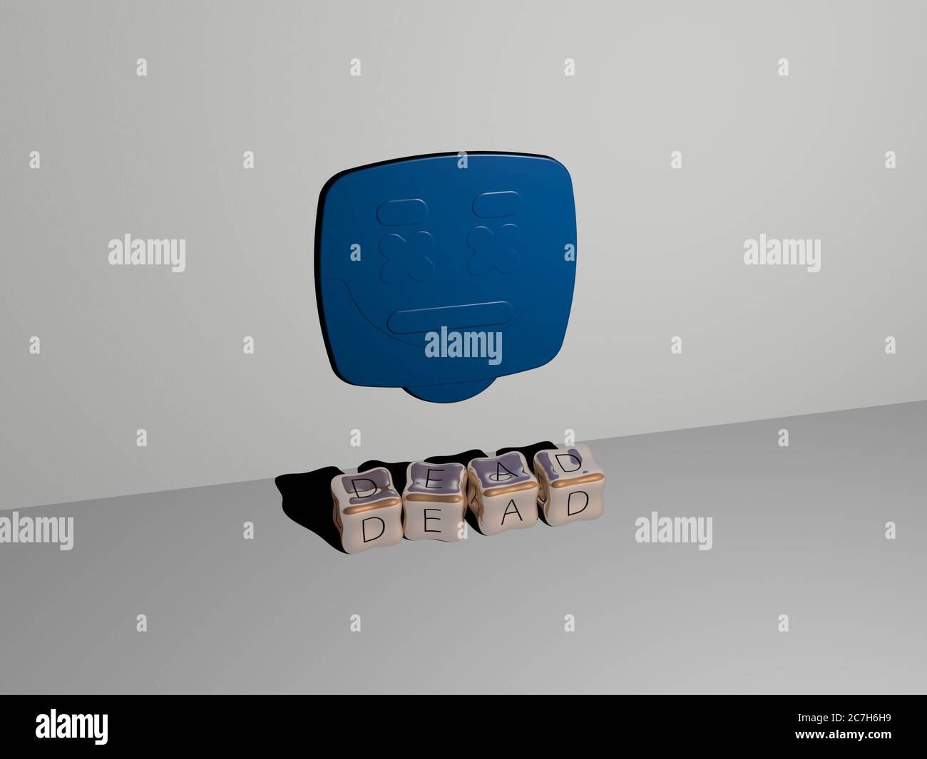 3D illustration of DEAD graphics and text made by metallic dice letters