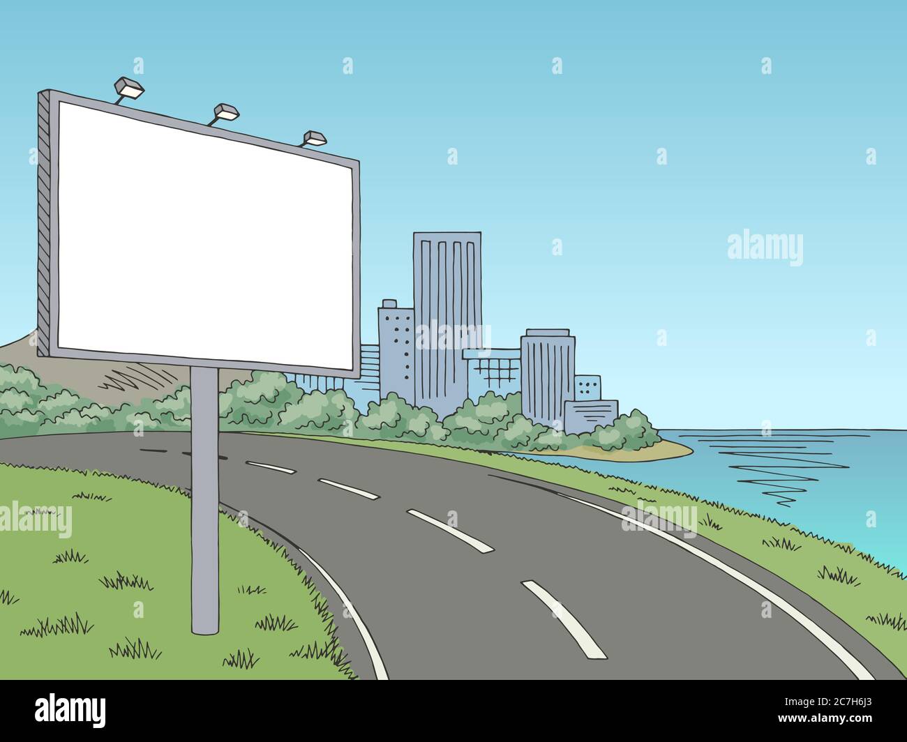 Road billboard graphic color city landscape sketch illustration vector
