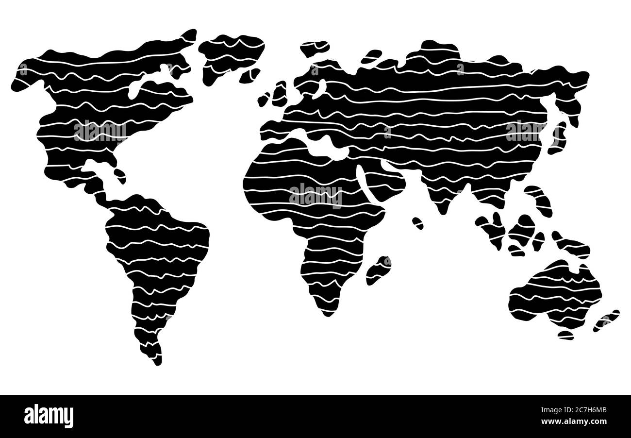 World map graphic stripes black white isolated sketch illustration vector Stock Vector
