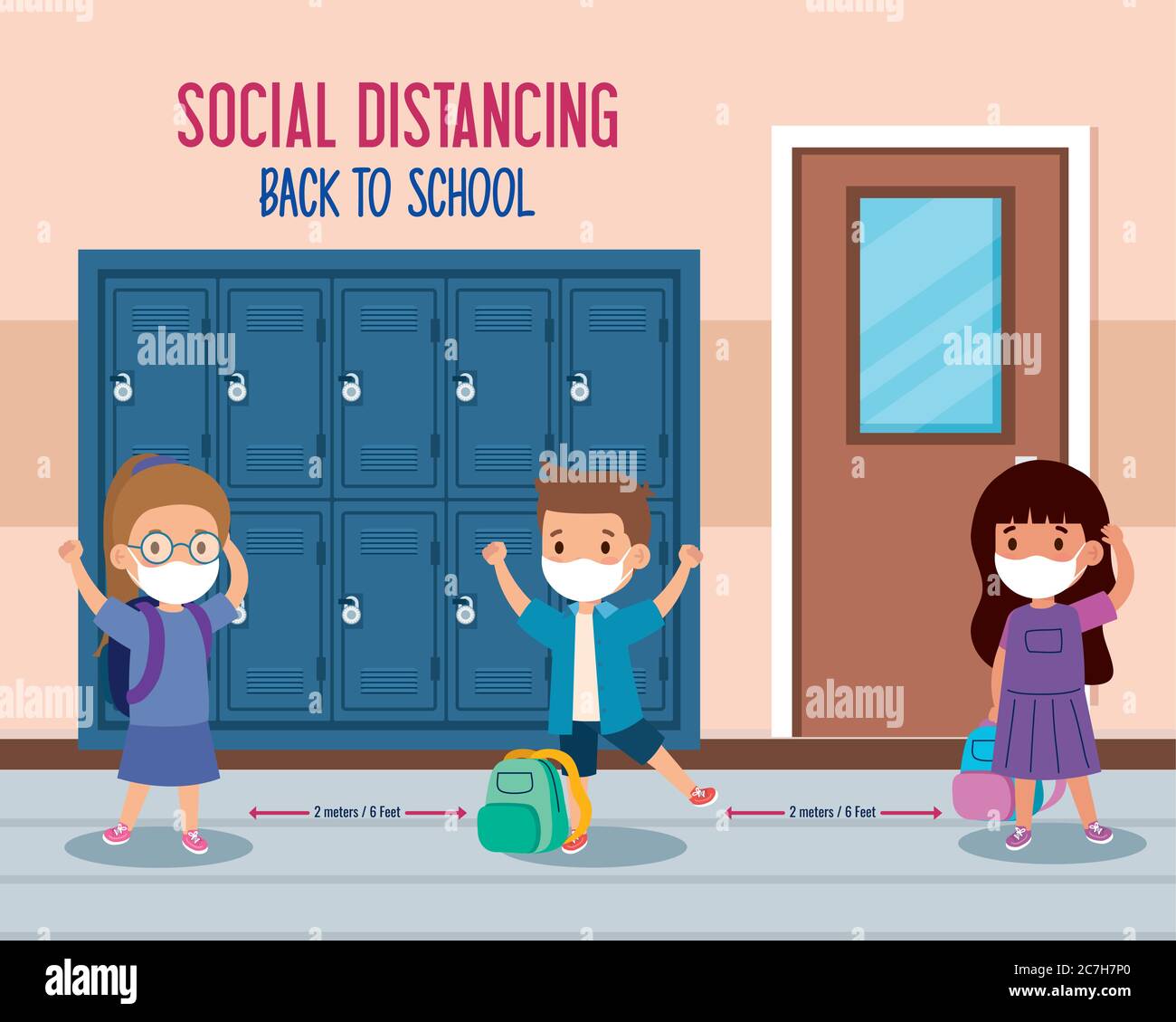 back to school for new normal lifestyle concept, children wearing ...