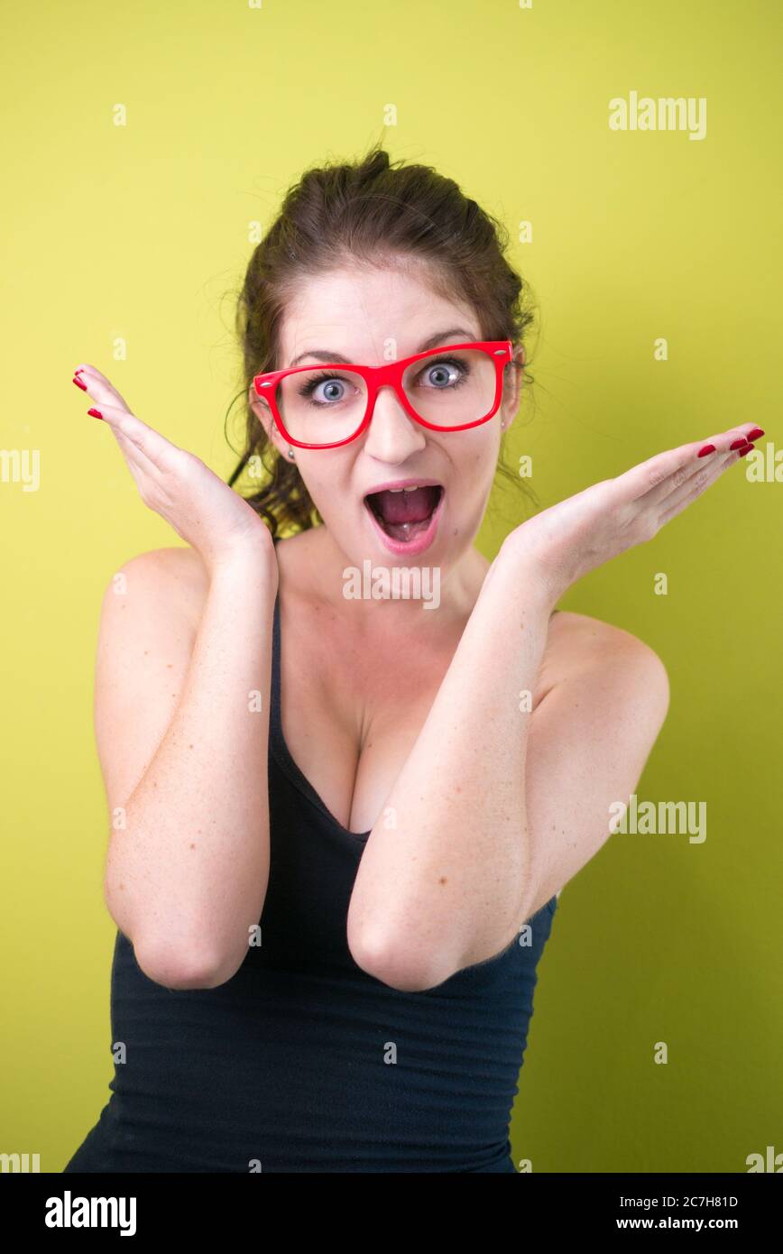 Portrait of young beautiful woman with brown hair Stock Photo - Alamy