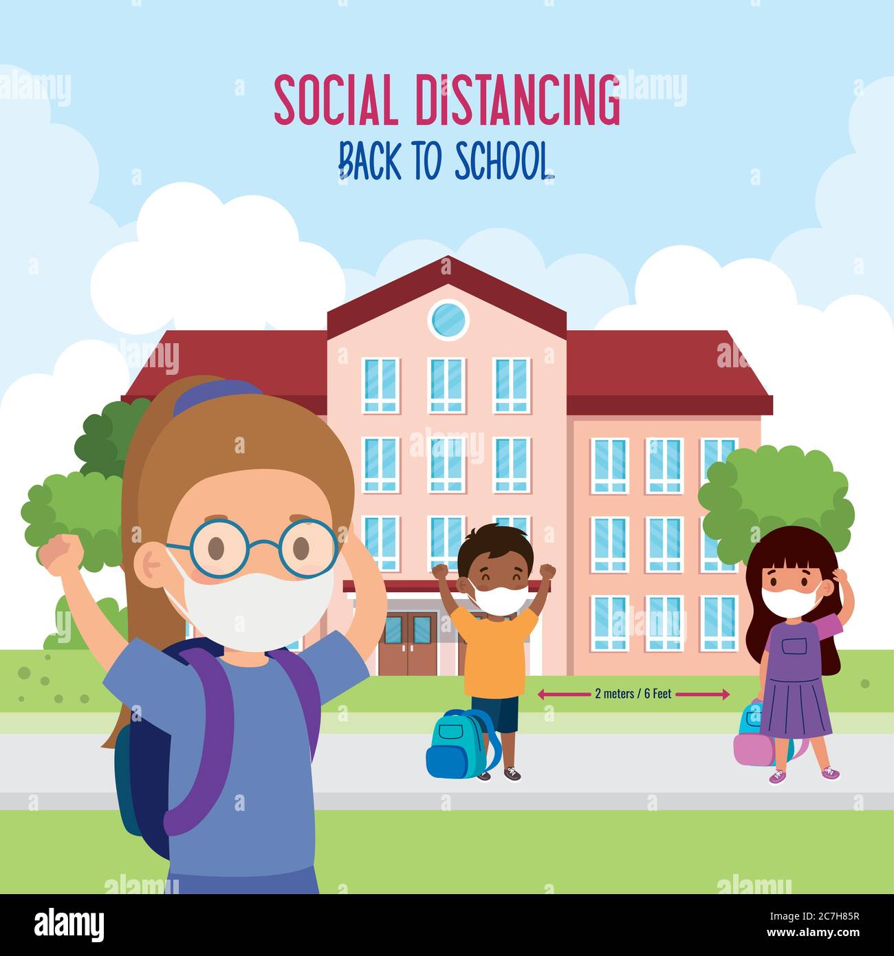 back to school for new normal lifestyle concept, children wearing ...