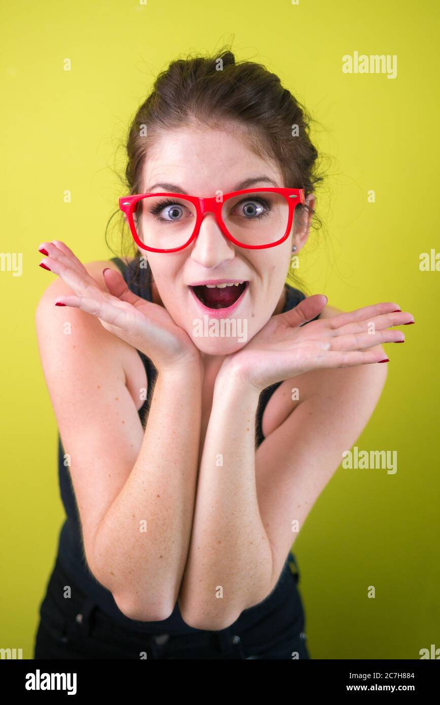 Portrait of young beautiful woman with brown hair Stock Photo - Alamy
