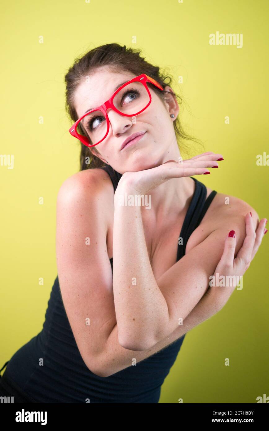 Portrait of young beautiful woman with brown hair Stock Photo - Alamy