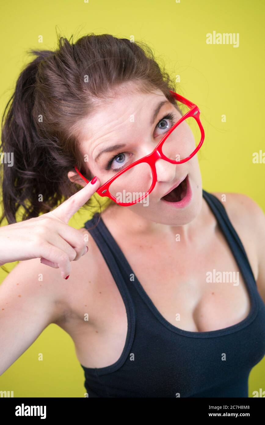Portrait of young beautiful woman with brown hair Stock Photo - Alamy
