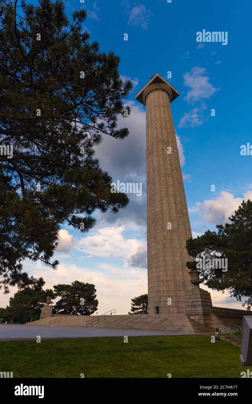 Vertical low angle shot of the famous Perry's Victory & International Peace Memorial, Ohio, USA Stock Photo