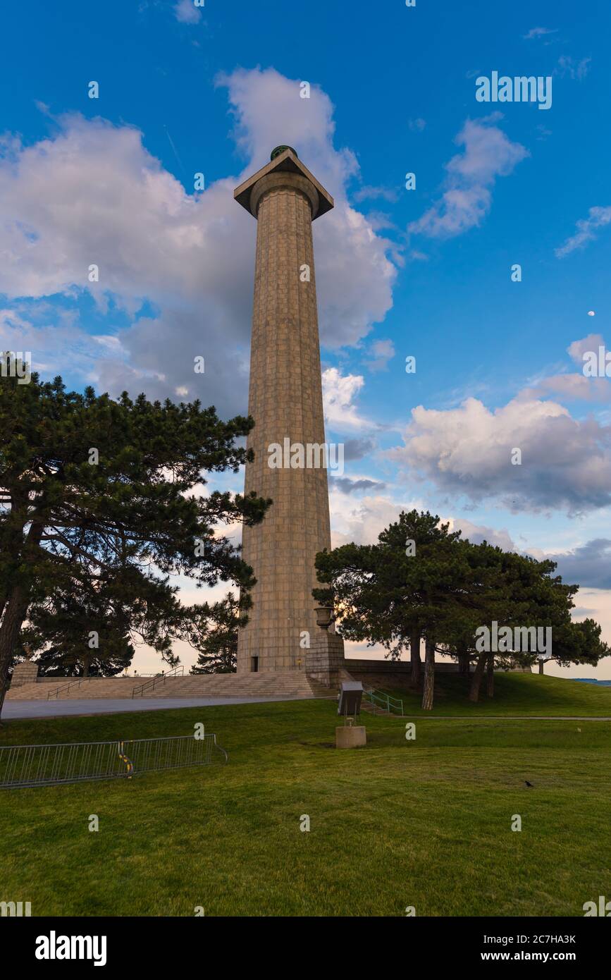 Vertical low angle shot of the famous Perry's Victory & International Peace Memorial, Ohio, USA Stock Photo
