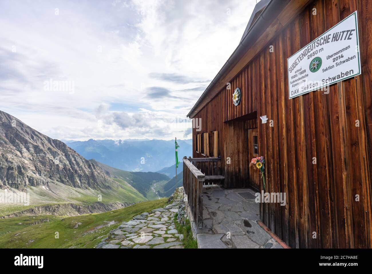 Europe, Austria, Tyrol, East Tyrol, Kals am Großglockner, entrance area of the Sudeten German hut in the Hohe Tauern Stock Photo