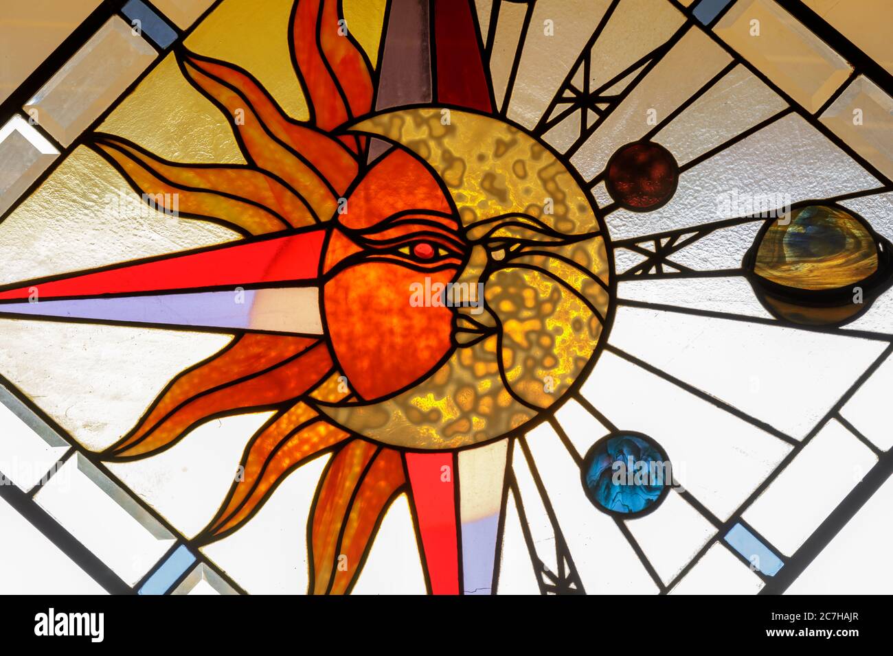 Celestial Abstract Stained Glass Window Panel Stock Photo