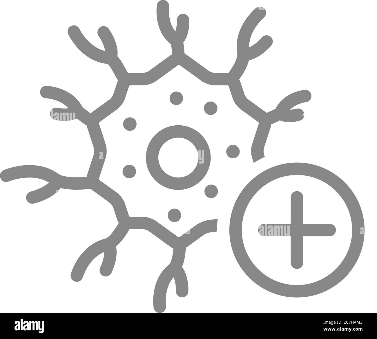 Nerve cell with plus line icon. Healthy neuron symbol Stock Vector