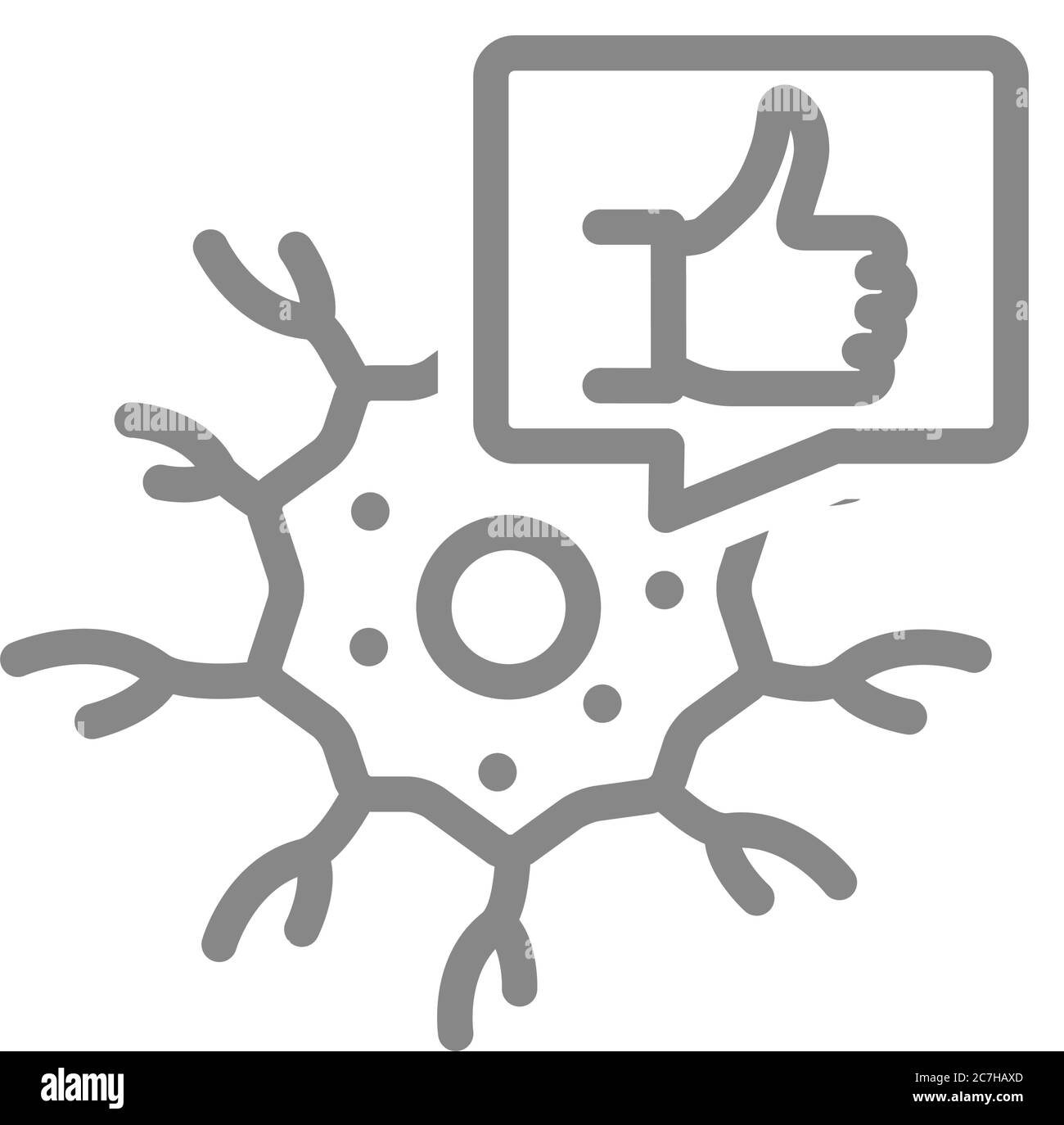 Neuron with thumb up in speech bubble line icon. Healthy neural tissue symbol Stock Vector