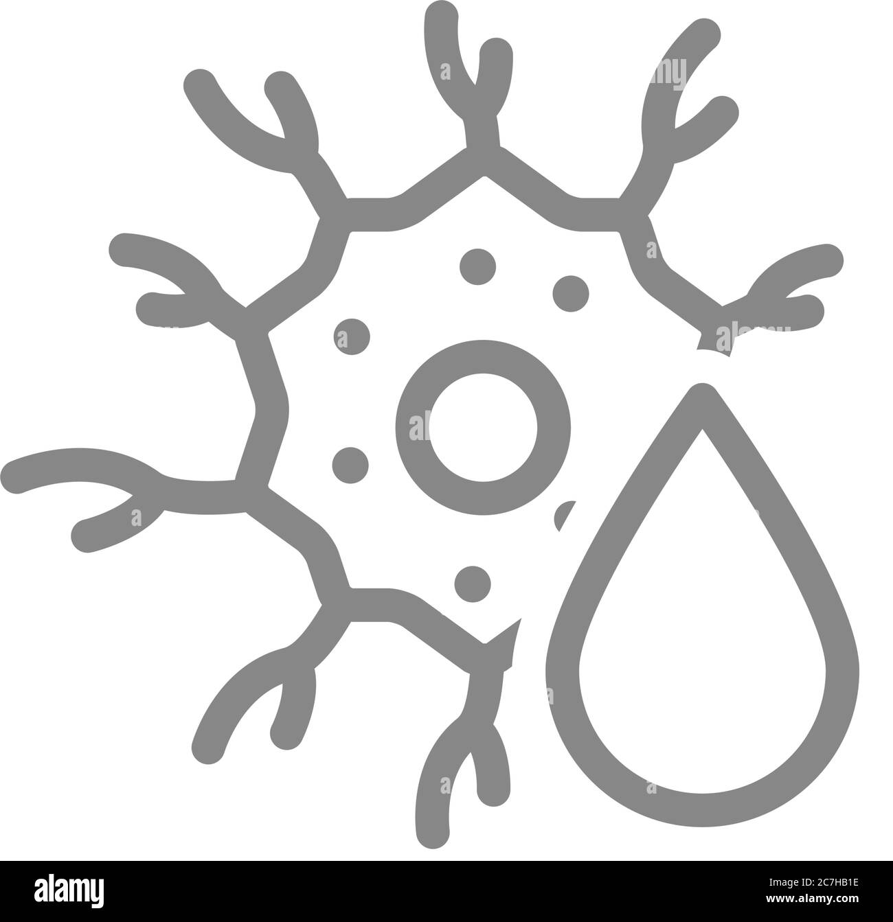 Nerve cell with drop line icon. Neural tissue, neurotransmitters symbol Stock Vector