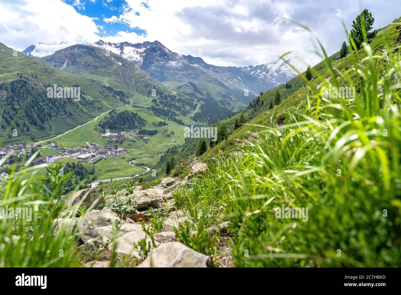 Europe, Austria, Tyrol, Ötztal Alps, Ötztal, view over a mountain slope down to Obergurgl Stock Photo