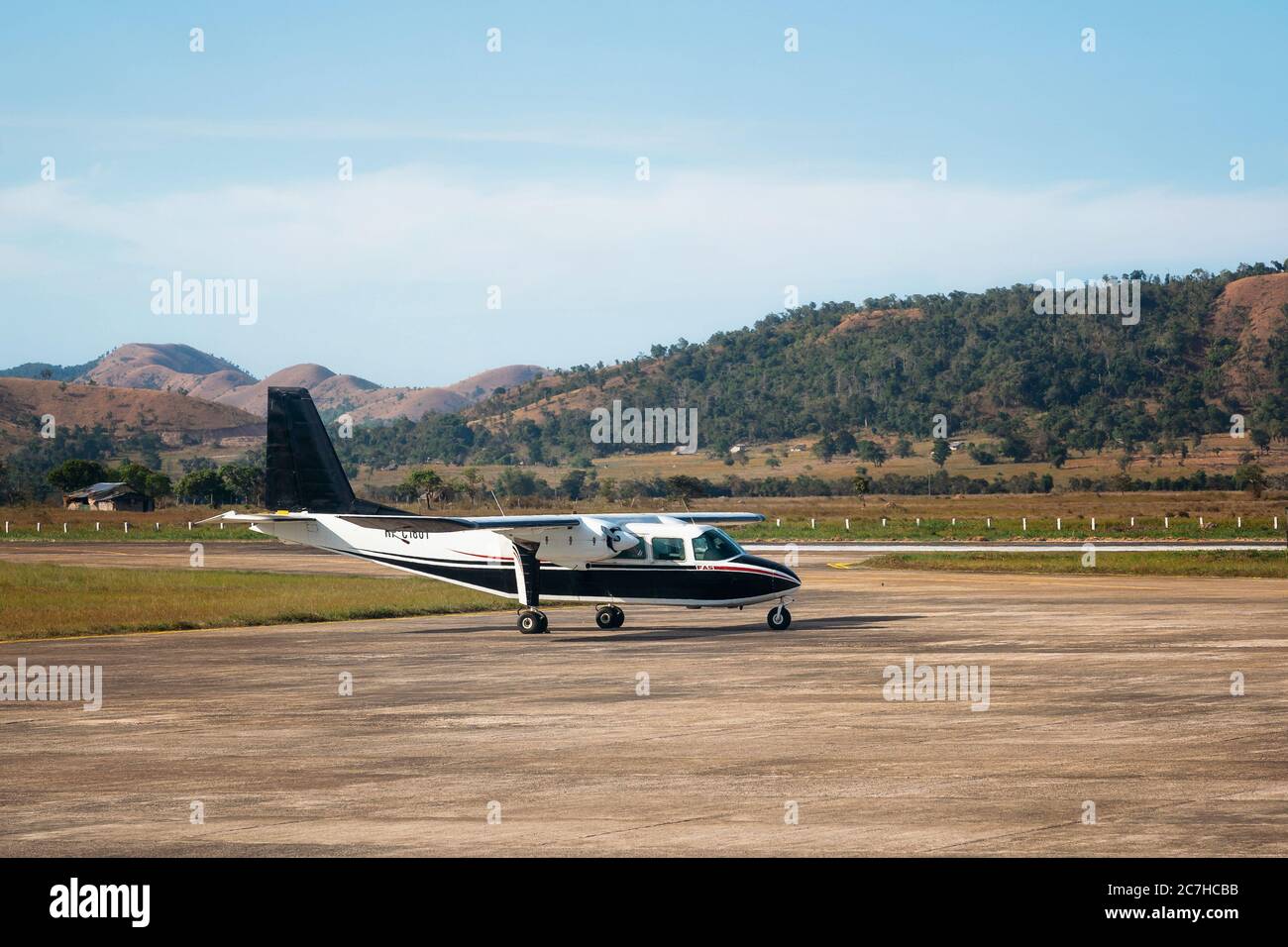 Coron, Philippines - January 29, 2019: Small private aircraft Britten-Norman BN-2A-21 Islander aircraft at Francisco B. Reyes Airport. Stock Photo