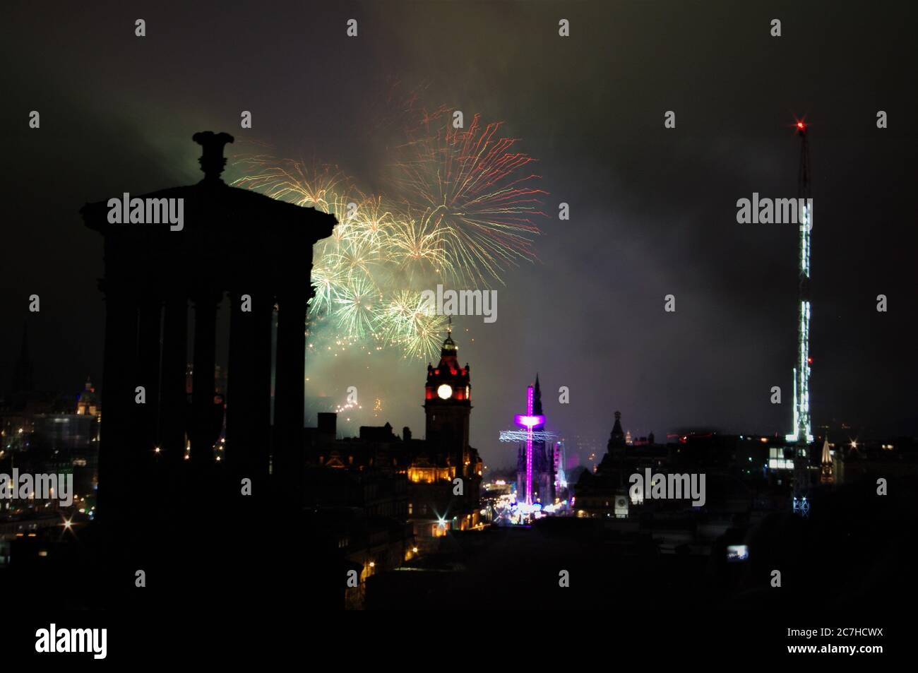 View on a London night during bright colorful fireworks Stock Photo