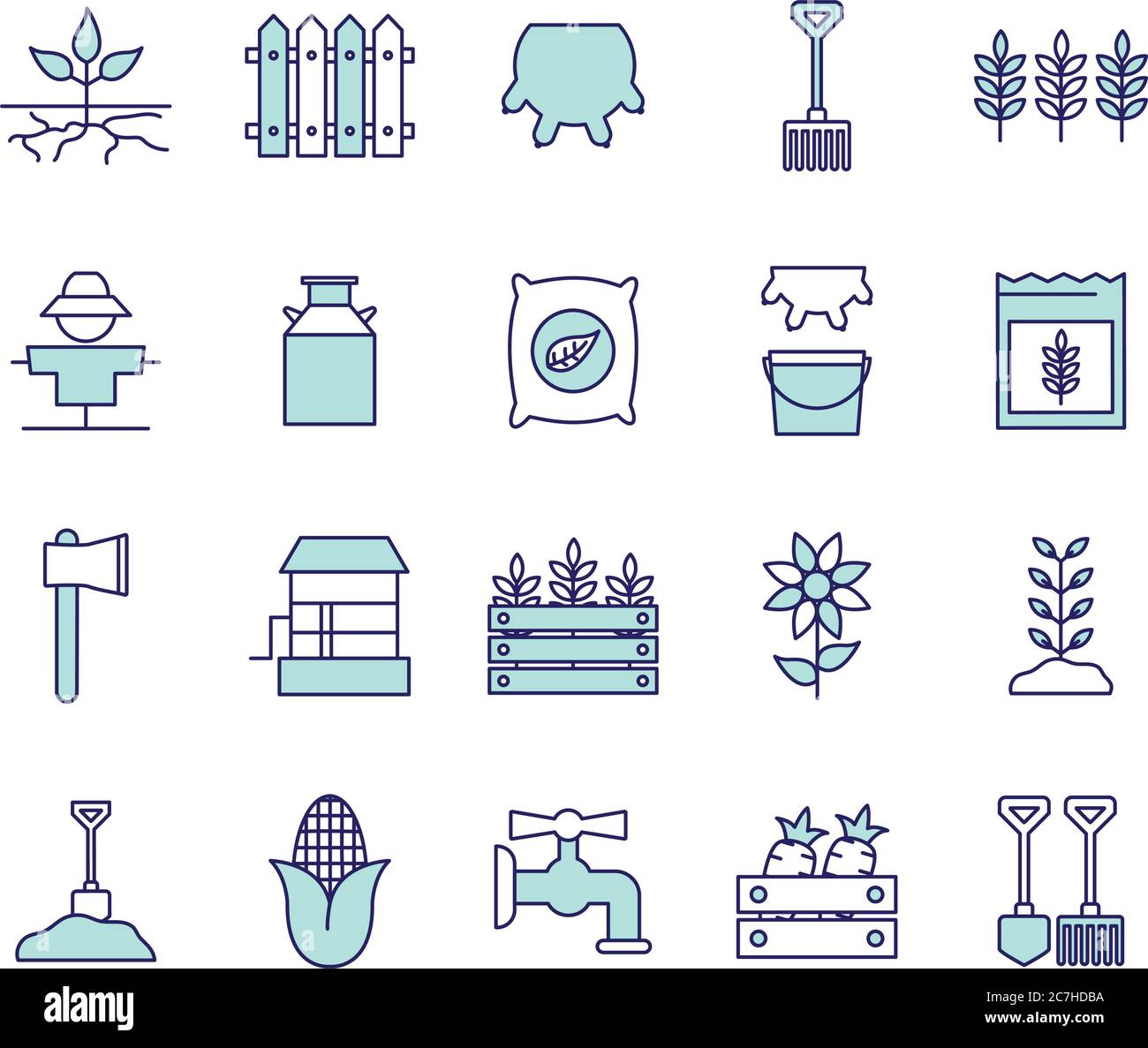 farm line and fill style icon set design, agronomy lifestyle ...