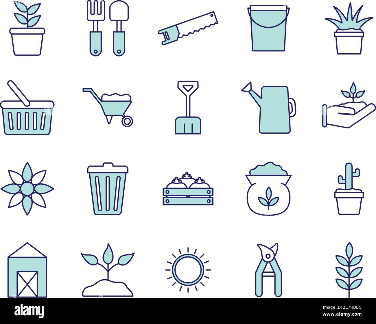 farm line and fill style icon set design, agronomy lifestyle ...