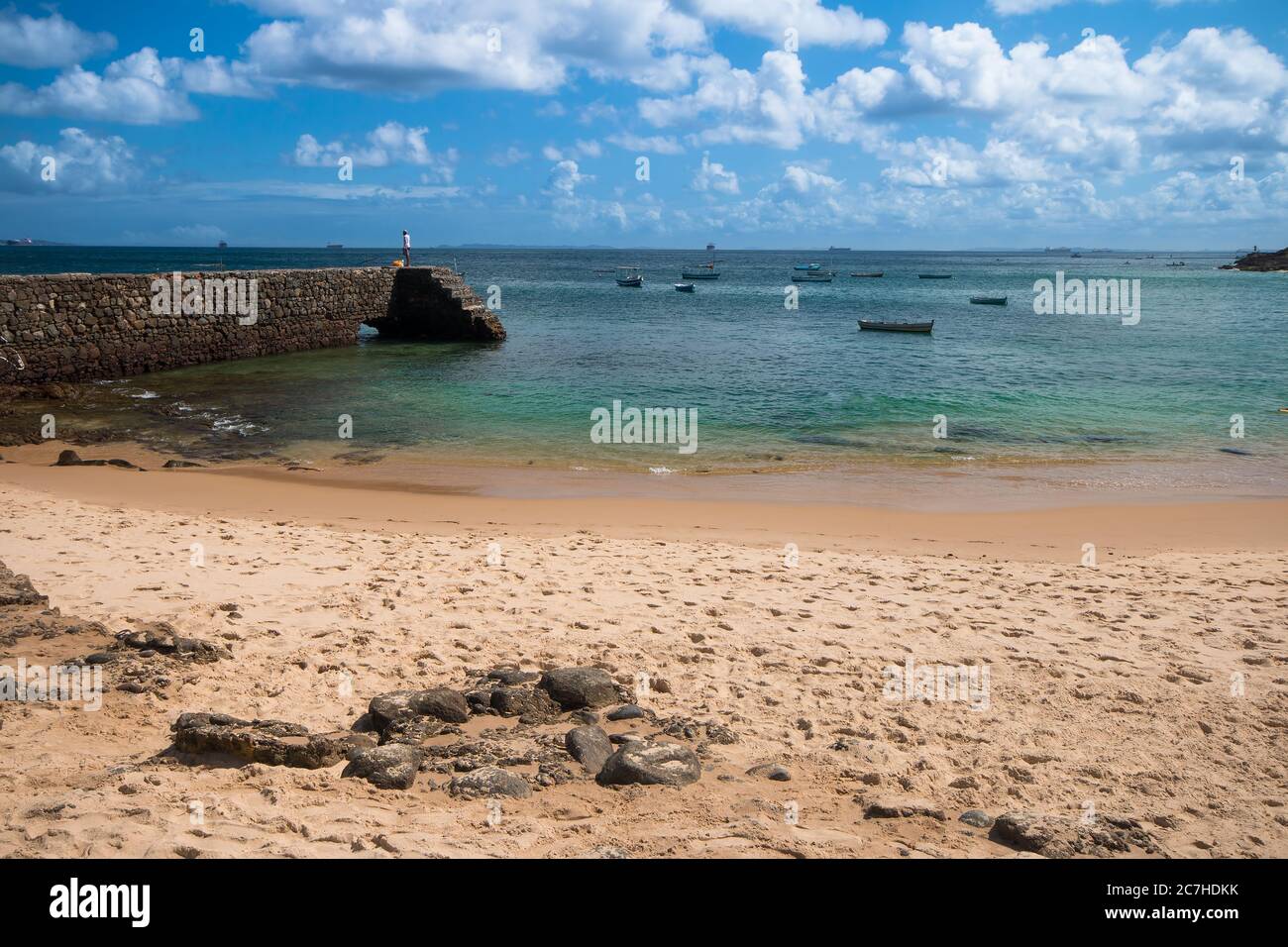 Landscape of Porto da Barra beach. Famous beach in the city of Salvador Bahia Brazil Stock Photo