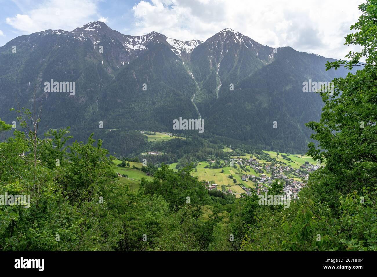 Europe, Austria, Tyrol, Ötztal Alps, Ötztal, view of Sautens in the Ötztal and the surrounding mountains Stock Photo