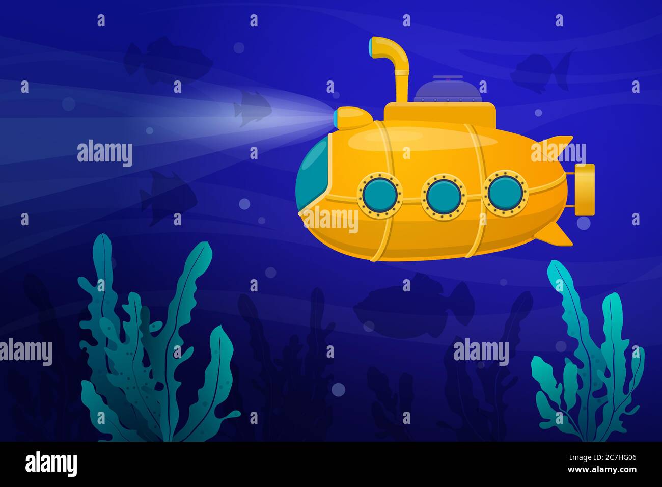 Yellow submarine underwater Stock Vector