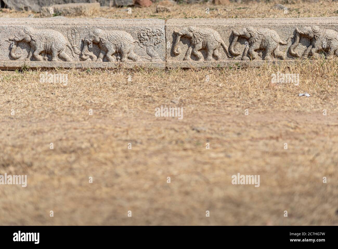 Stone edge with elephant relief Stock Photo