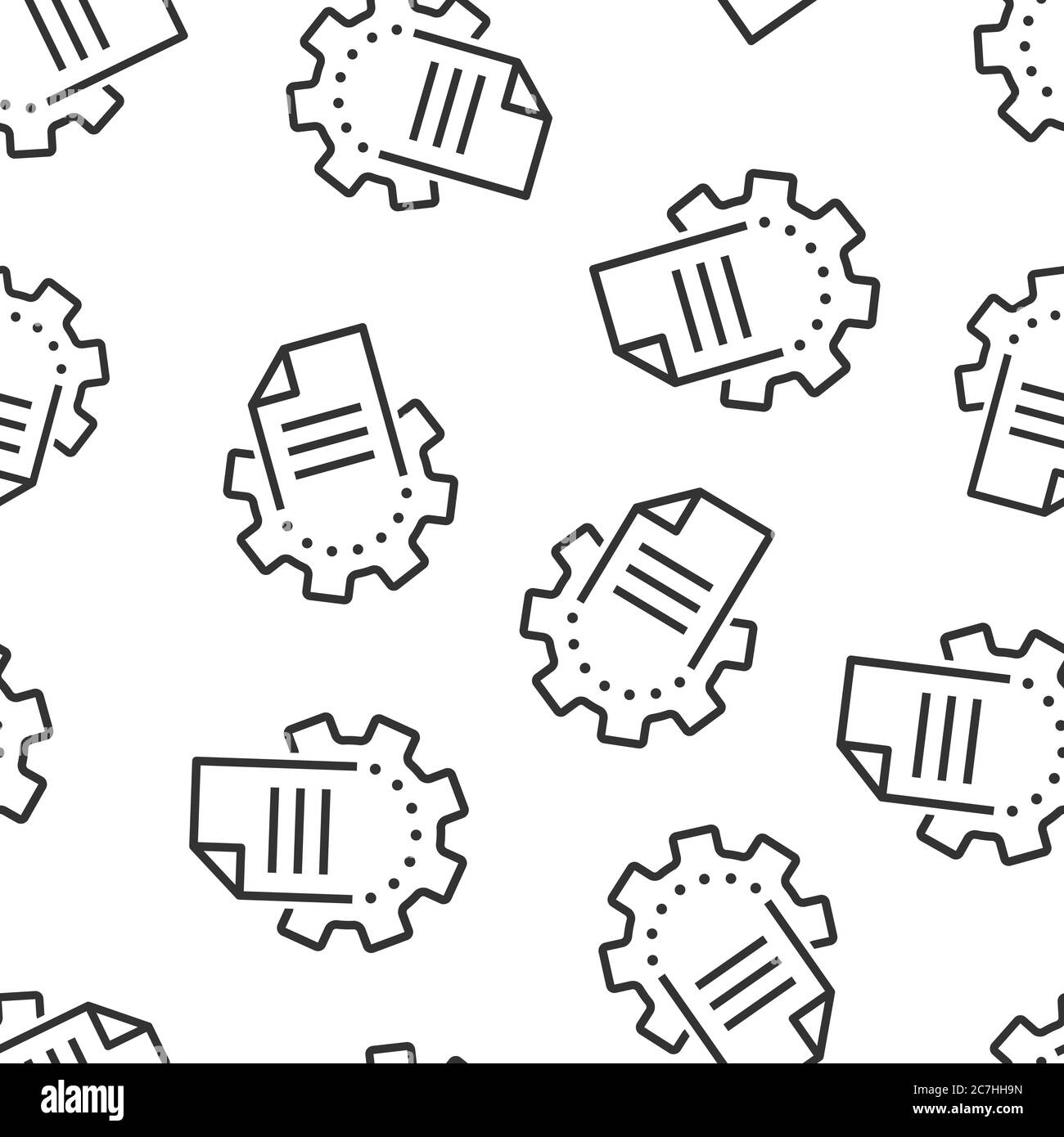 Document with gear icon in flat style. Big data processing vector illustration on white isolated background. Paper sheet software solution seamless pa Stock Vector