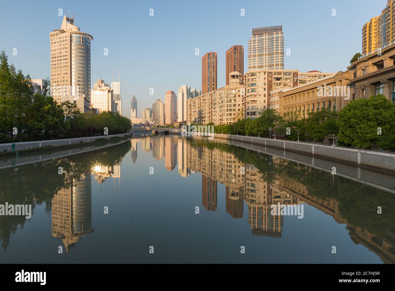 View along Suzhou river. Shanghai cityscape Stock Photo
