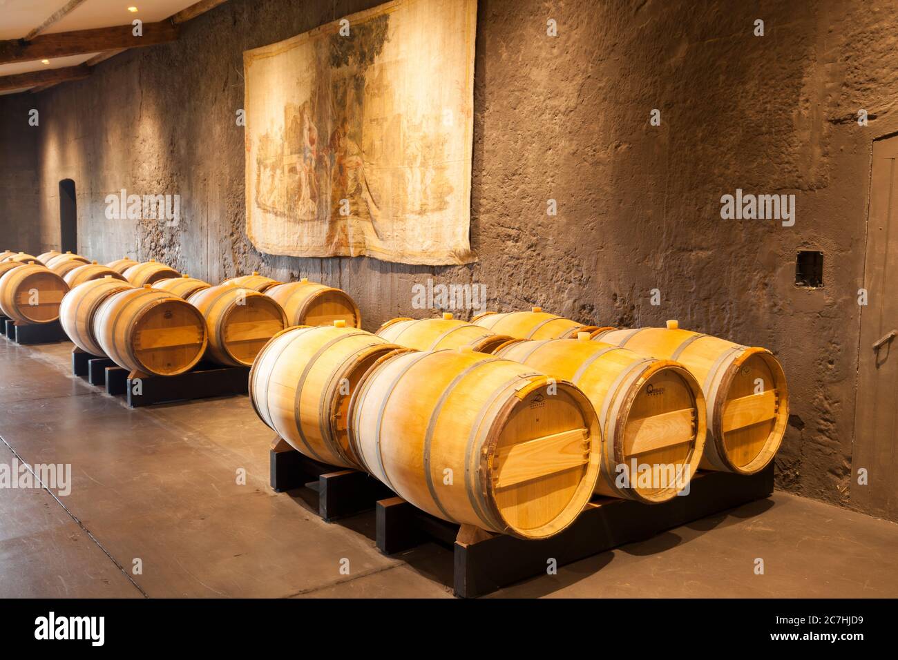 Wine cellar, Chateau Lafon-Rochet, Medoc region Stock Photo