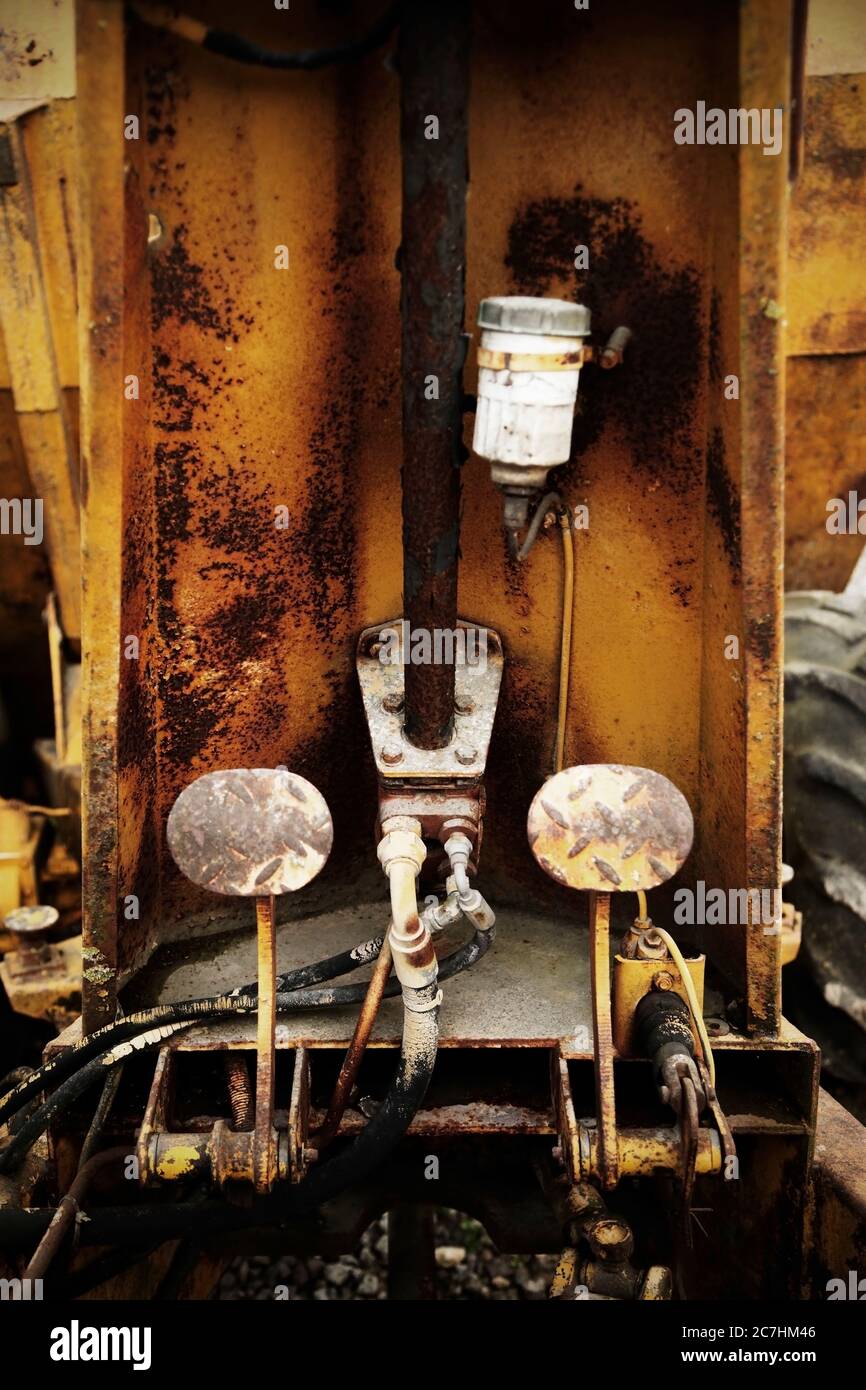 Pedals and controls of old dumper truck. Stock Photo