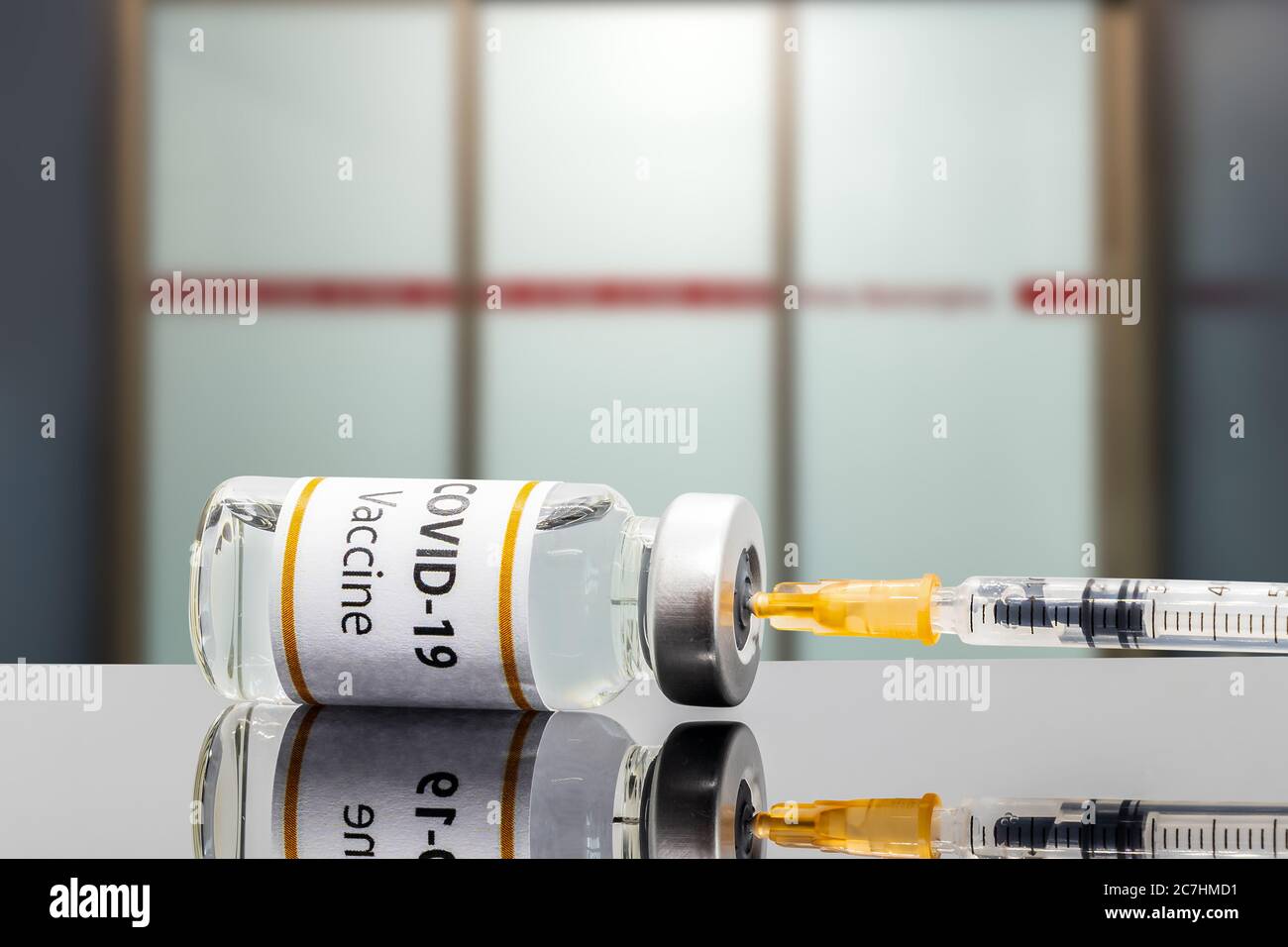 Vaccine and syringe for injection. For the prevention, immunization and treatment from corona virus infection (new coronavirus disease SARS-CoV-2, COV Stock Photo