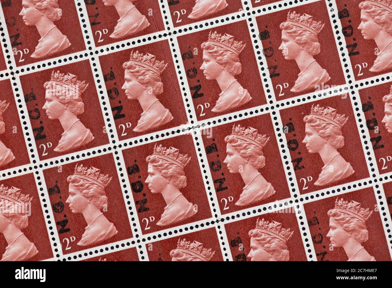 British 2d postage stamps overprinted with N.C.B (National Coal Board) Stock Photo