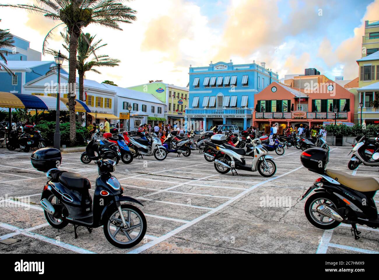 Motorbikes sits at downtown shopping area of Hamilton, Bermuda Stock Photo